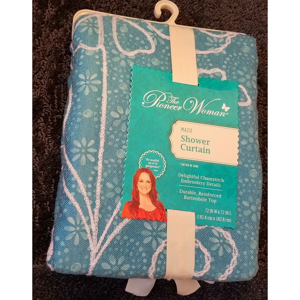 Pioneer Woman Mazie Fabric Shower Curtain Floral‎ Chainstitch Embroidered NEW
